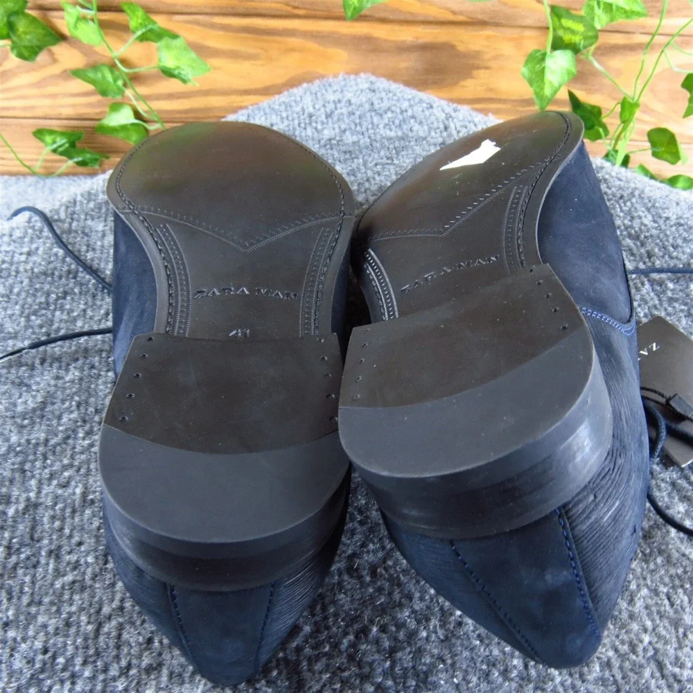 Zara Men's Man Derby Oxfords Blue‎ Leather Size 8 Medium Gently Used 2025